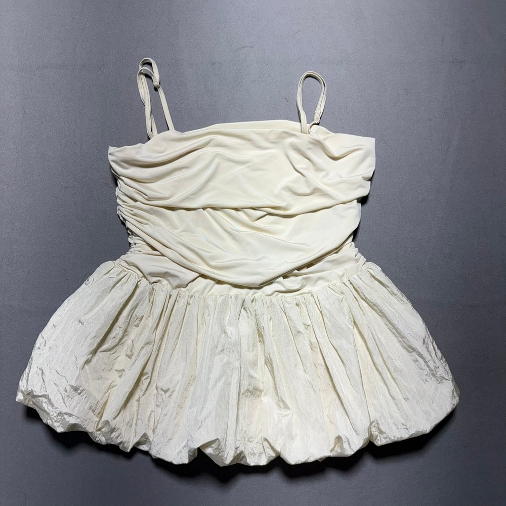 Future Collective Ruched Bubble Hem Cami Top Cream Peplum Medium